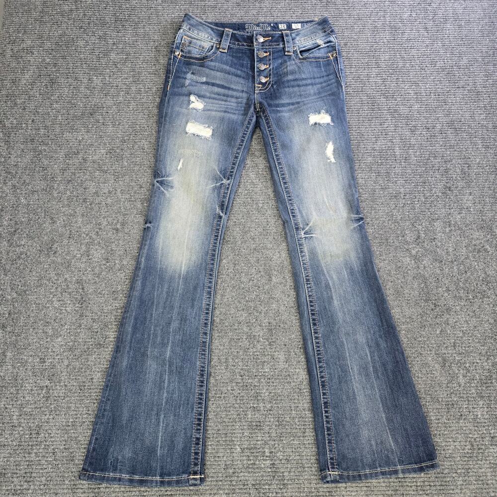 Miss Me Jeans Womens 28x34 Blue Mid Rise Bootcut Button Fly Distressed Y2K